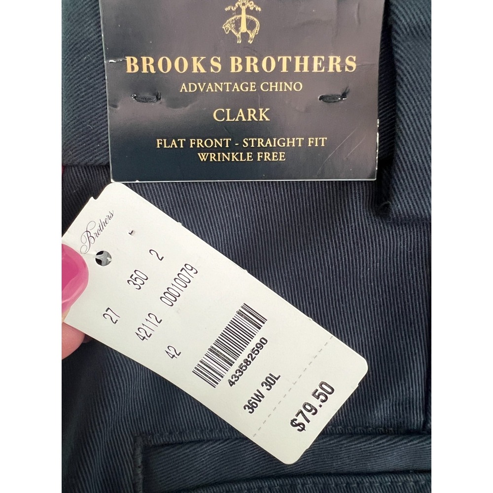 Brooks Brothers Clark Advantage Chino Flat Front Wrinkle Free Pants 36 x‎ 30 NEW - Picture 3 of 4